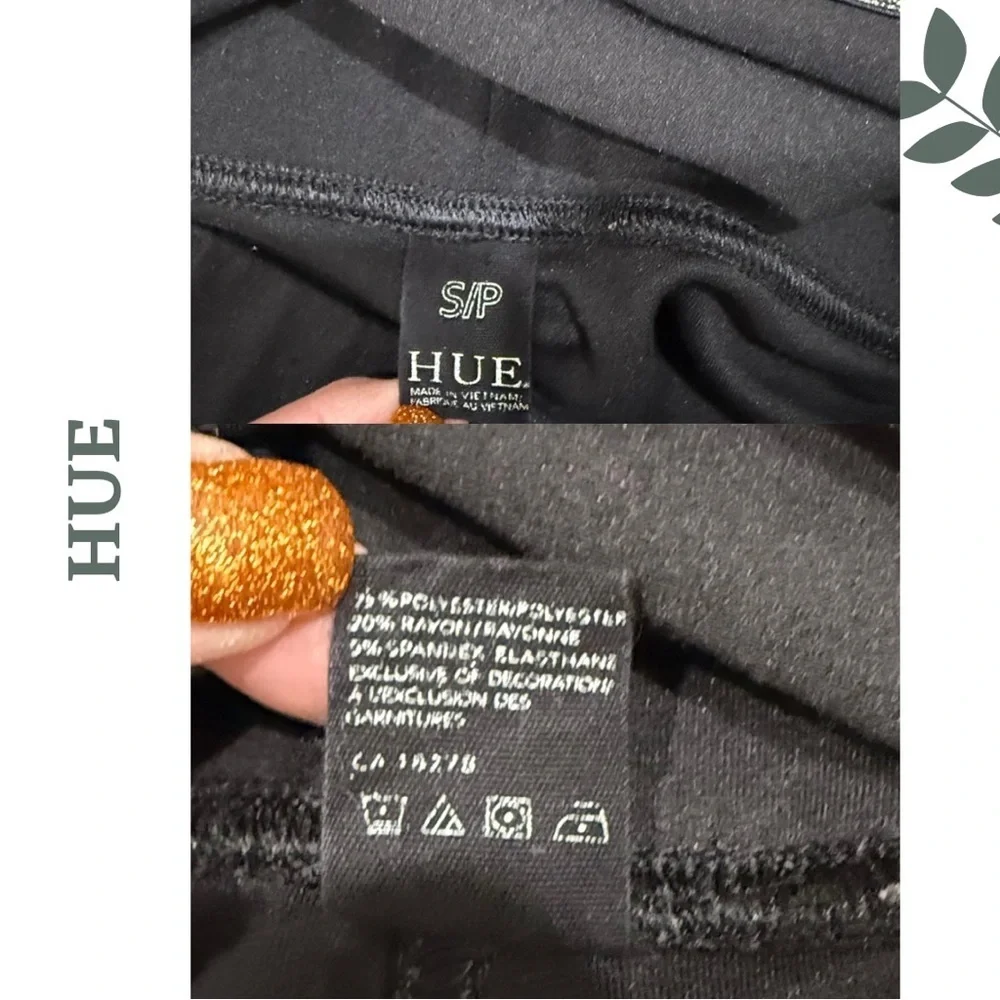 HUE Black Leggings Side Stripe Stretch Pull On Pants Size Small - Picture 7 of 7